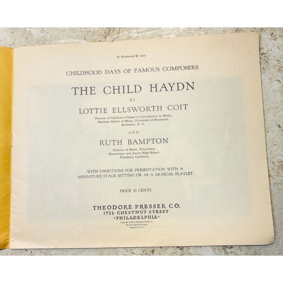Childhood Days Of Famous Composers Haydn Vtg Piano Sheet Music by Coit & Bampton - Picture 2 of 9